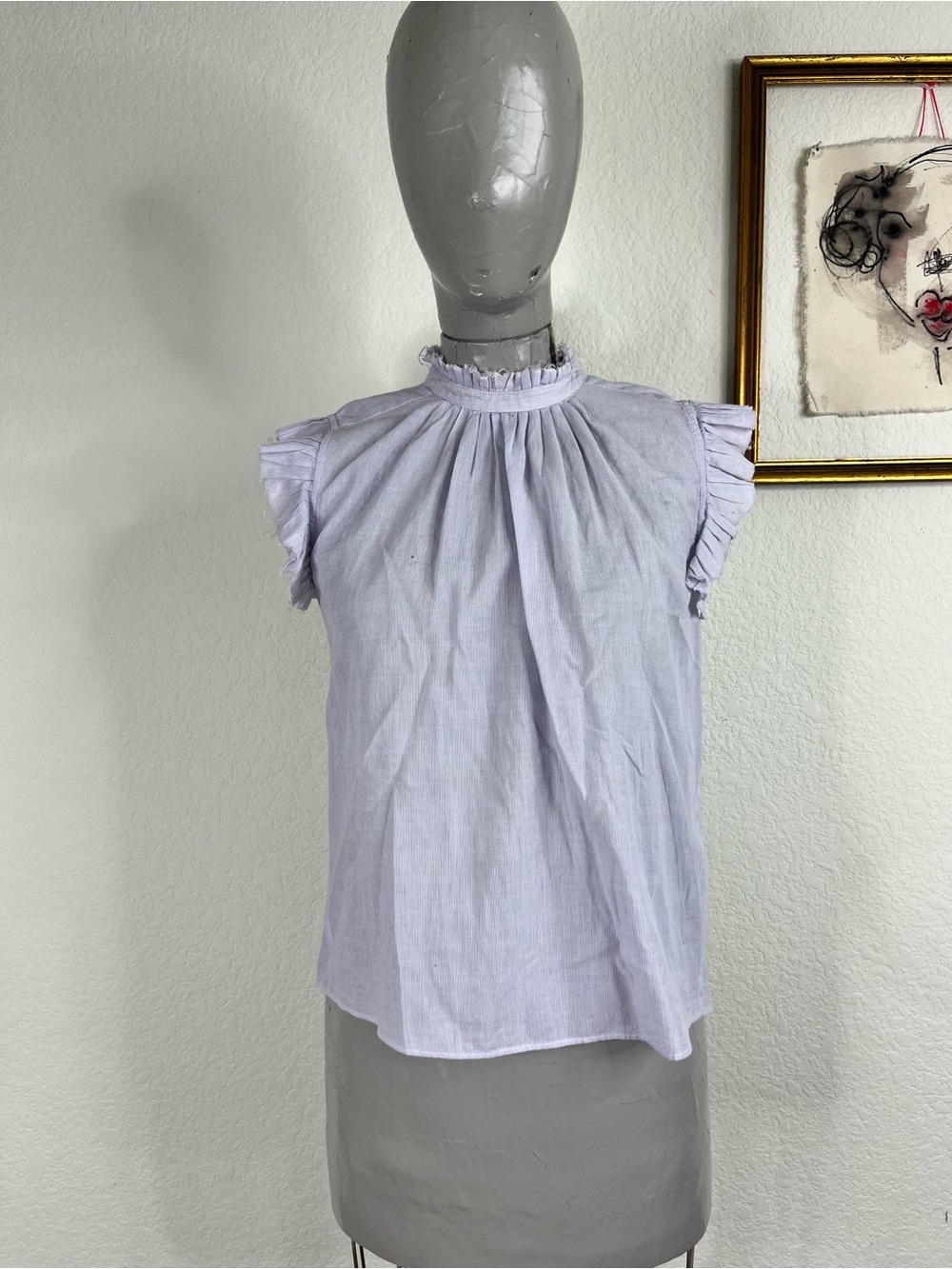 FRAME Denim Poplin Raw Edge Ruffle Top